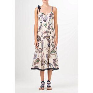Silvia Tcherassi Dalil Linen Midi Dress in Blue Green Paisley Small